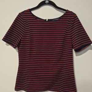 Banana Republic Red and Navy Striped Blouse Size 10